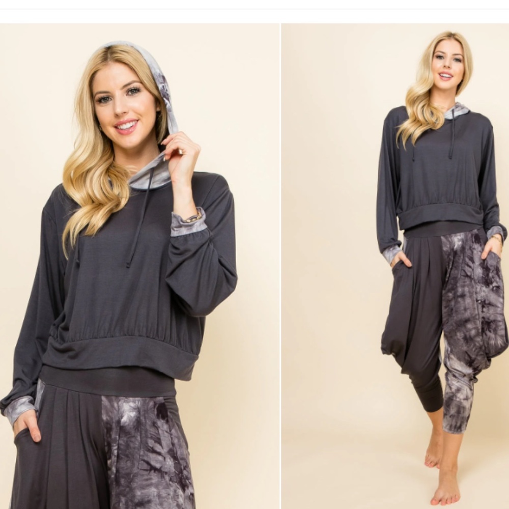 Kooniez Hoodie - Charcoal Tie-Dye Patchwork